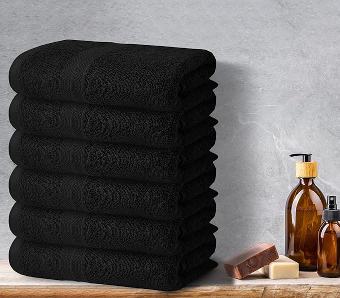 Avalon Towels Bath Towels for Bathroom 100% Cotton Black Bathroom Towels Pack of 6 (22x44 inches) - Quick Drying Bath Towels Set Small, Light Weight & Absorbent Perfect Gym & Pool Towel Set