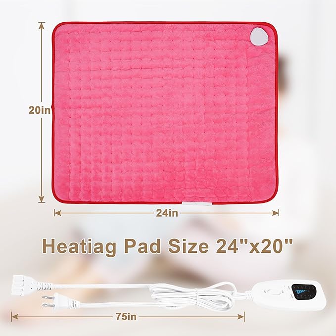 Deepsoon Heating Pad,Electric Heating Pads for Back,Neck,Moist Heating Pad for Abdomen Shoulder Knee Legs,Dry/Moist Heat&Auto Shut Off,Mother's Day Birthday for Men and Women,Fuchsia,24x20 Inch
