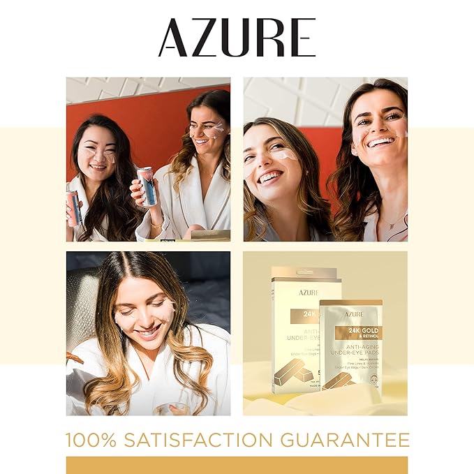 Azure Cosmetics 24K Gold & Retinol Anti Aging Under Eye Patches - Nourishing, Smoothing Hydrating Eye Mask - Reduces Fine Lines, Wrinkles, Dark Circles & Puffiness - Made in Korea - 5 Pairs