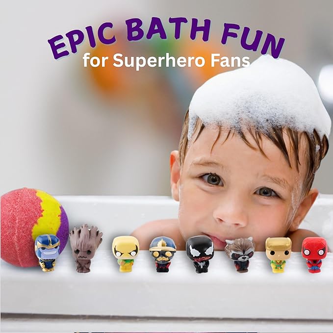EvolutionUSA 1pc Red Epic Superhero Bath Bombs for Kids – Super Hero Bath Bomb with Toy Inside, Lush Children Bathbomb Easter, Organic Bathbomb with Surprise Inside, Superhero Bath Fizzer Valentines