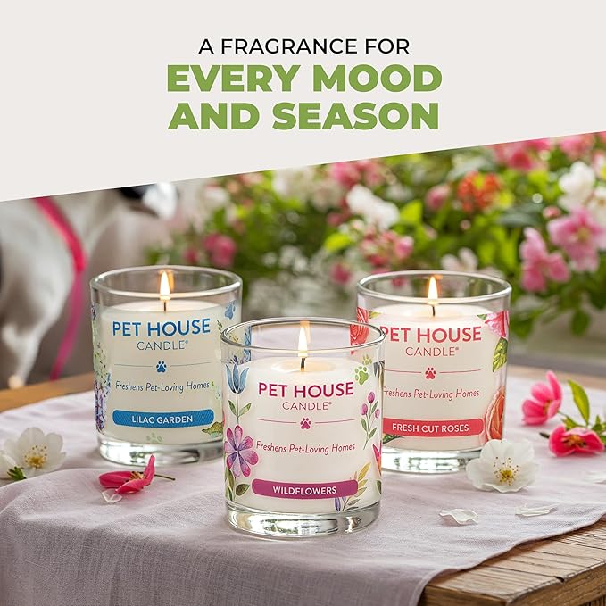 Pet House Candles, Long Burning Scented Candles for Pet Odors, Plant-Based, 60 Hour Burn Time - Lemongrass, 9 oz, 2 Pack