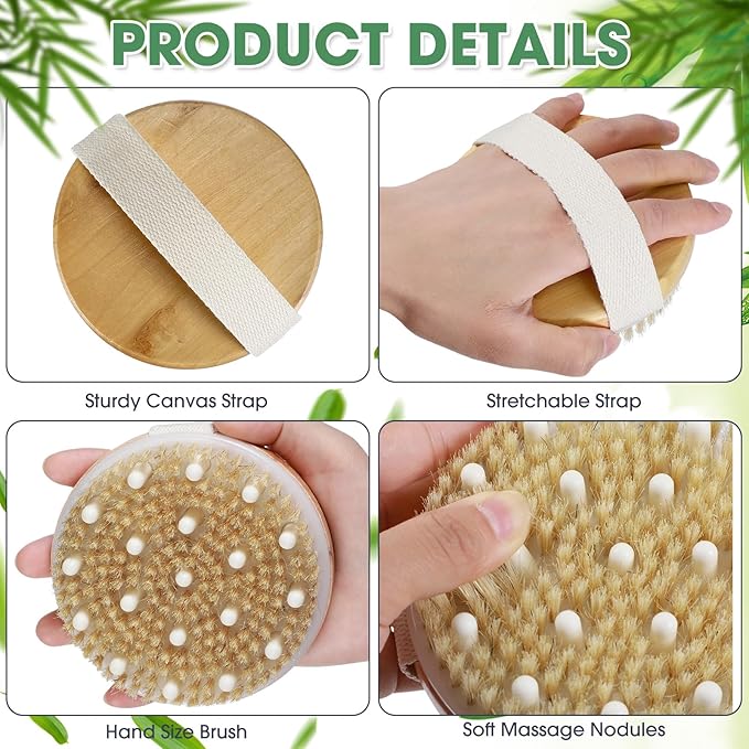 Gejoy 20 Pcs Dry Brushing Body Brush for Lymphatic Drainage Exfoliating Brush with Massage Nodule Dry Skin Body Scrubber Cellulite Shower Circulation Dead Exfoliator (4.3 x 4.3 Inches,Wood Color)