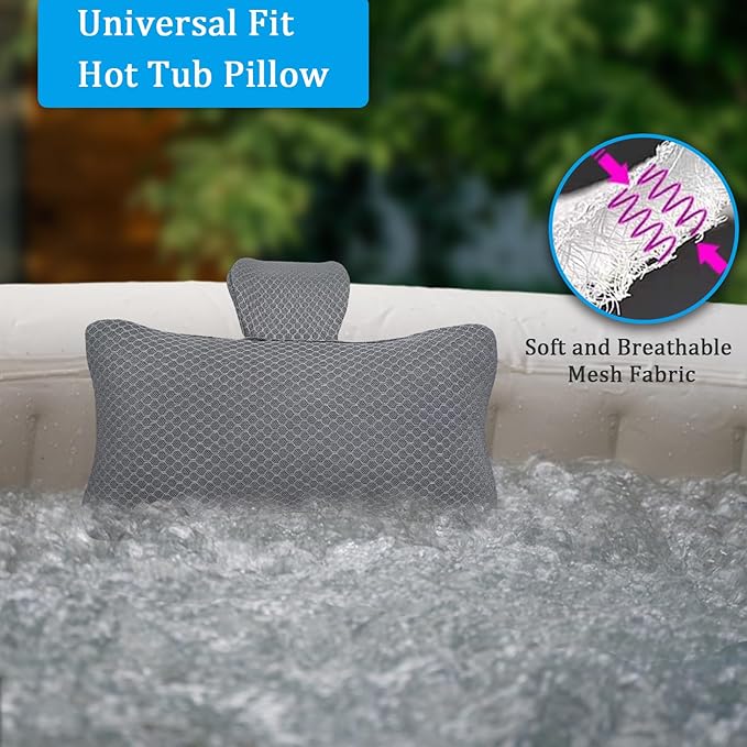 REEZEIVI Hot Tub Headrest Pillow,Chaise Lounge Pillows Outdoor 3D air mesh,Spa Pillow for Outdoor Hot Tub, Quick Drying and Washable,Head and Neck Support Pillow with Adjustable Weighted Strap