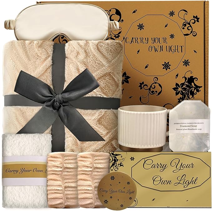 Gift Box for Mom & Women,Spa & Relaxation Set with 40“x60” Blanket,Pampering Presents for Birthday or Thank You from Daughter Son, Mother's Day/Birthday/Anniversary Present for women