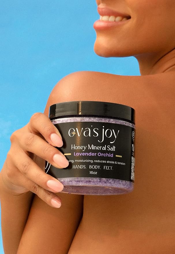 Eva's Joy Lavender Orchid Mineral Bath and Foot Soak, Made with Epsom Salt Crystals, Oil-Free, Exfoliating & Nourishing, Relaxing Lavender Scent, Cleanses & Hydrates Skin, 16 oz