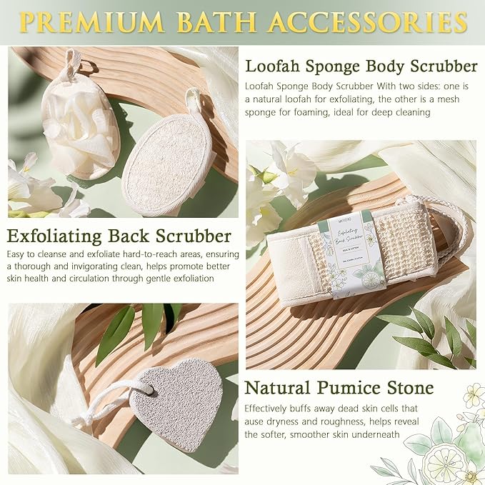 Mothers Day Birthday Gifts for Women, Bergamot Jasmine Relaxing Spa Gift Baskets for Women Self Care Package Bath Gift Set, Home Bath and Body Kit Pampering Gifts for Womens Her Mom Friend Sister Wife