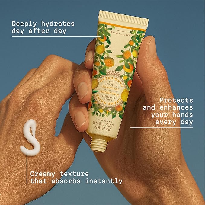 Panier des Sens - Small Hand Cream for Dry Cracked Hands - Provence Citrus Mini Hand Lotion for Dry Skin - With Shea Butter and Olive Oil - Hand Care 97% Natural Ingredients - Travel Size 1 floz
