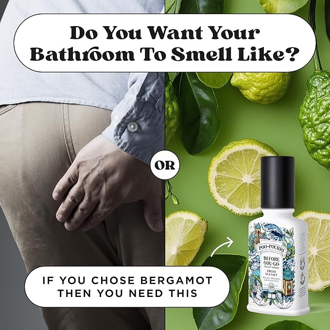 Poo-Pourri Before-You-Go Toilet Spray,Fresh Sea Salt,4 Fl Oz,Up to 200 Uses,Bathroom Odor Deodorizer,Plant-Based with Essential Oils,for Home or Work,Sea Salt,Bergamot & Eucalyptus Scent,(Pack of 2)