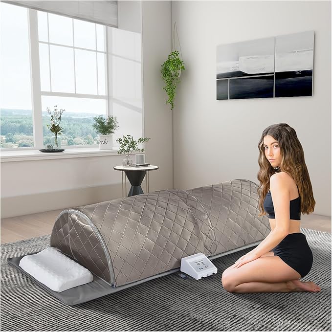 ZONEMEL Personal Infrared Sauna Dome for Home Spa, 360 Degree Coverage Lying Down Hot Carbon Sauna, Portable Full Body Sauna with Pillows and Mat, Dry Heat