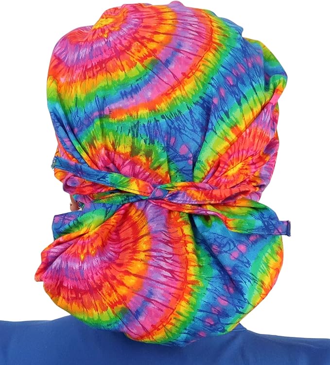 Sparkling EARTH Banded Bouffant Surgical Scrub Ponytail Working Caps and Built-in Sweatband - 100% Cotton - Made in The USA