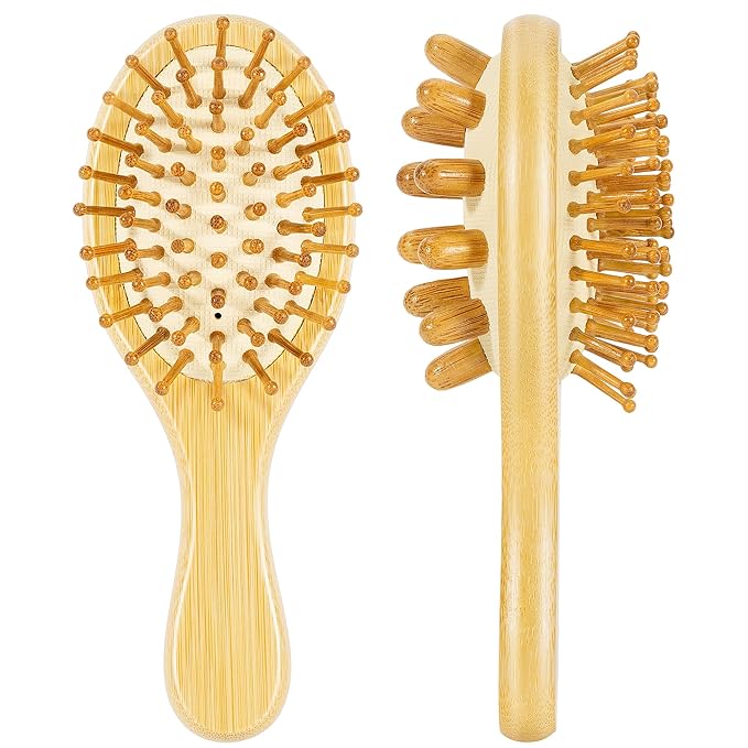 STYLEMATE 2-in-1 Mini Bamboo Hair Brush for Women Kids, Small Scalp Massager Hair Growth, Natural Wooden Detangling Toddler Brush and Massaging Scalp