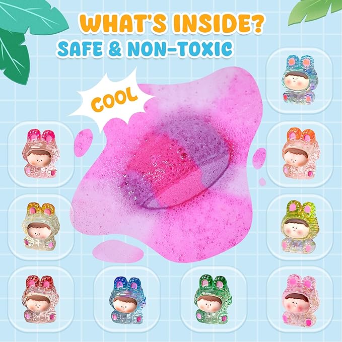 Qivatex Bath Bombs with Toys Inside, Easter Basket Stuffers, Natural & Organic Kids Bath Bombs, Bubble Bath Birthday Easter Gifts Set for Kid Boys and Girls Ages 3+