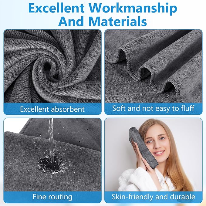 SmoothNovelty 16 Pack Microfiber Bath Towels Bulk 27'' x 60'' Oversized Beach Towel Highly Absorbent Extra Large Soft Drying for Shower Pool Salon Sauna Bathroom Gym Party (Simple,Dark Gray)