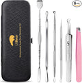 Litbear 6 Pcs Blackhead Remover Tools,Pimple Popper Tool Kit,Blackhead Pimple Comedones Extractor,Acne Tools Extractor kit, Scraper for Face Nose Deep Cleansing with Leather Case