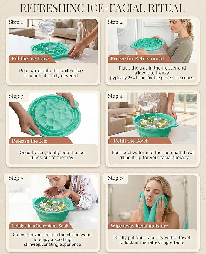 Face Ice Bath Bowl with Built-in Ice Tray, Foldable Silicone Face Bowl for Ice, Reusable Ice Facial Bowl for Cold Plunge Therapy, Skin Tightening, Acne Relief, Portable Spa Tool for Home, Camping