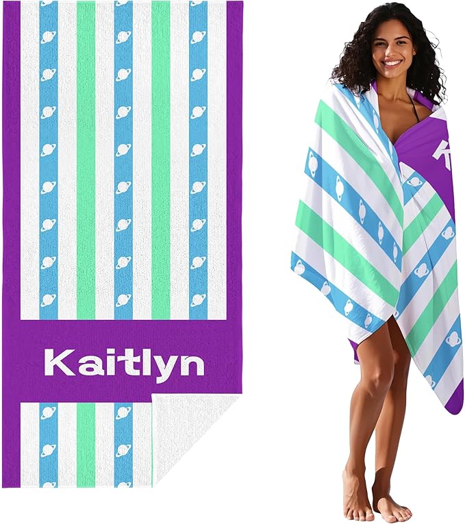 JML Custom Beach Towel with Name, Personalized Microfiber Beach Towel with Name, Large, Soft, Quick Dry & Absorbent for Swim, Pool,Adult,Summer Holiday,Vacation,Travel,Gift for Anniversary, Birthday