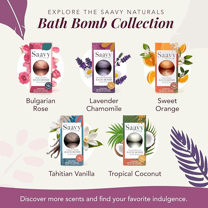 Saavy Naturals Bath Bombs – Relaxing Foaming Fizz Bubbles, Organic Bath Bombs for Women and Kids with Jojoba Oil - Gentle for Sensitive Skin - Made in USA - Lavender Chamomile (1 Pack) - 12 oz