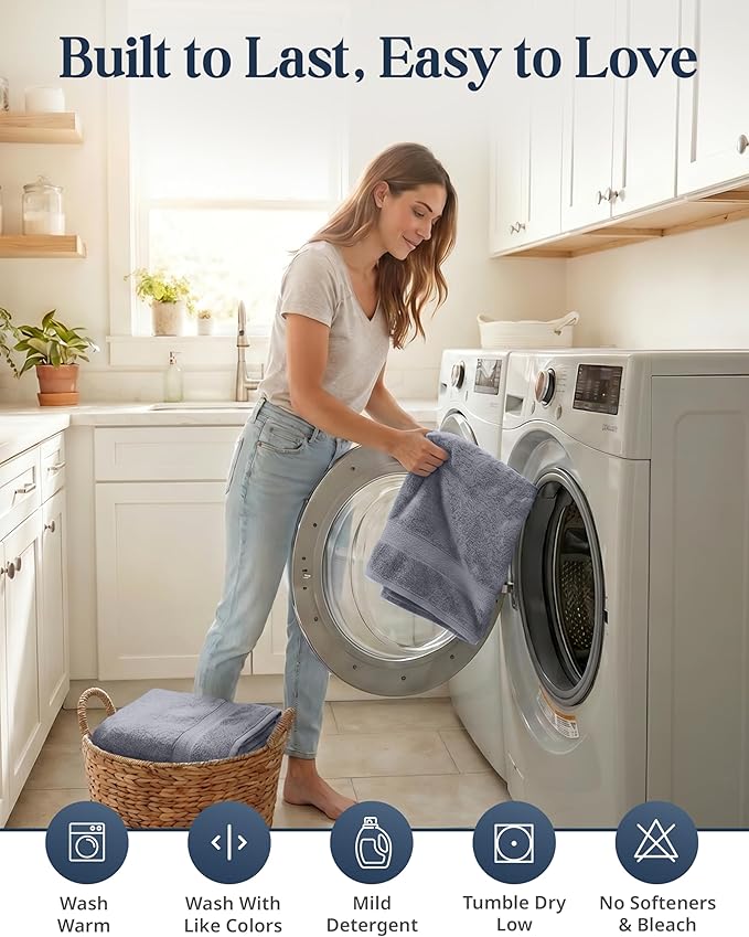 LANE LINEN 100% Cotton Towels Set for Bathroom - 6 Piece Family Pack - Soft, Absorbent & Quick Dry - 2 Bath, 2 Washcloths, 2 Hand Towels - OEKO TEX Certified, Machine Washable & Durable - Cool Grey