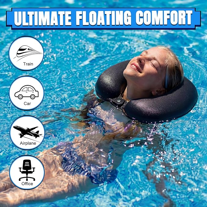 Sieral 2 Pack Neoprene Swim Collar Float, 14.2 x 10.2 x 3.5 Inch Non-Inflatable Head Neck Support Pillow Float Swimming Neck Pillow for Pool Water Training, Bath, Shower, Spa, Travel and Home, Black