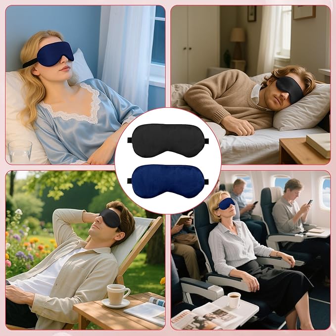 2 PCS Black Blue Satin Sleep Masks, Adjustable Silk Eye Mask for Sleeping, Eye Sleep Shade Cover, Blind Folds Soft Breathable Blindfold for Play Party Games Airplane Travel Essentials Cover Gifts