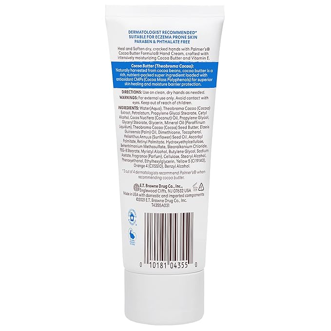Palmer's Cocoa Butter Formula Hand Cream for Dry, Cracked Skin. Travel Size Hand Lotion, 3.4 Ounce