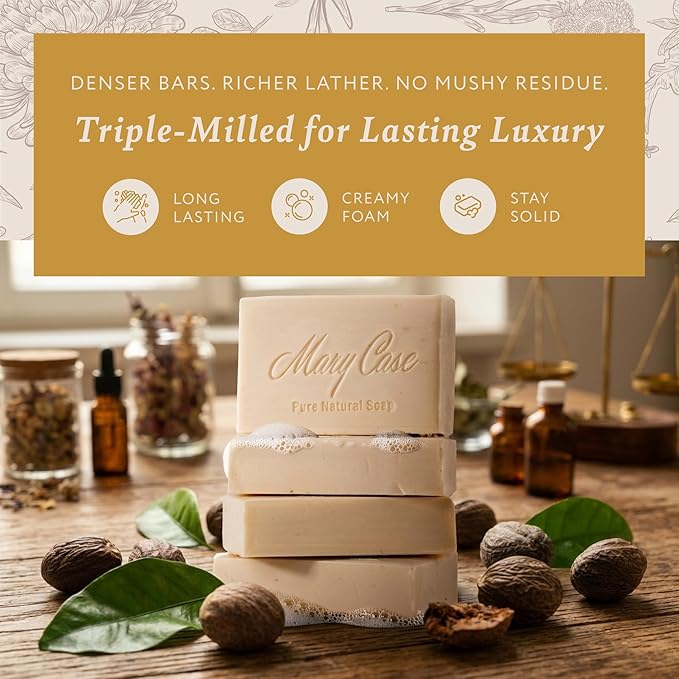 Mary Case Goat Milk & Shea Butter Bar Soap Set of 4 | Natural Soap with Olive & Coconut Oils | Fragrance-Free Bath Soap for Men & Women | Deep Nourishing & Soothing Sensitive Skin