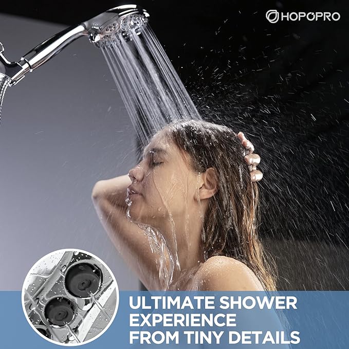 6-Mode High Pressure Handheld Shower Head with Power Wash, HOPOPRO High Flow Hand Held Showerhead Set with Built-in Power Spray to Clean Tub Tile Pets Bathroom Flooring