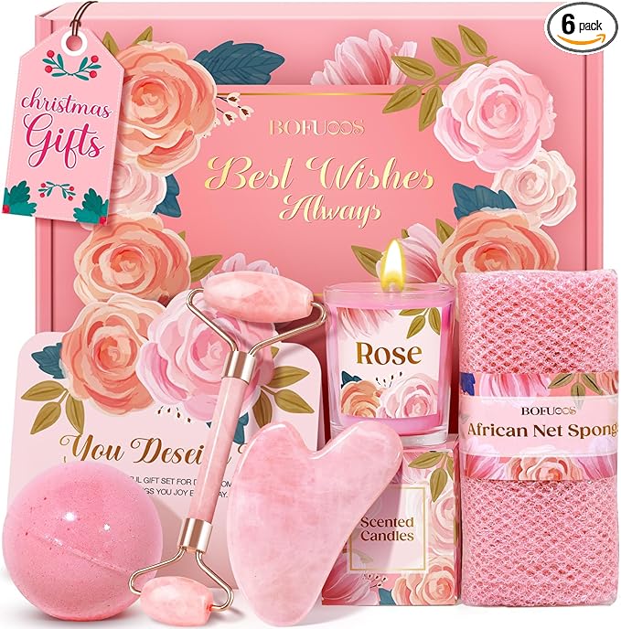 Mothers Day Gifts for Mom, Women, Wife, Teen Girls - Gua Sha & Jade Roller Facial Tools Gifts Set, Self Care Spa & Bath Gift Baskets for Women, Christmas, White Elephant, Birthday Gift