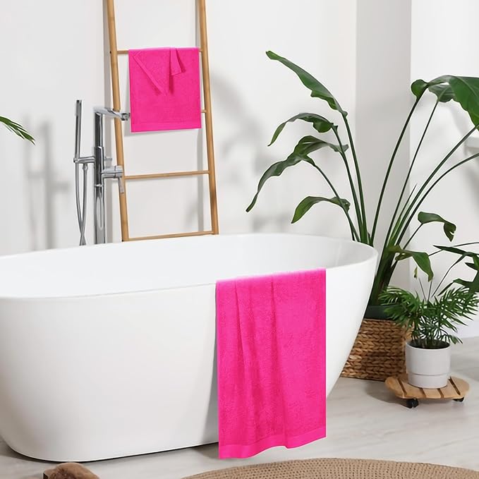 Ultra Soft 3 Pack Cotton Towel Set, Contains a Bath Towels 28x55 inch, a Hand Towels 16x24 inch & a Wash Coths 12x12 inch, Ideal Everyday use, Compact & Lightweight - Hot Pink
