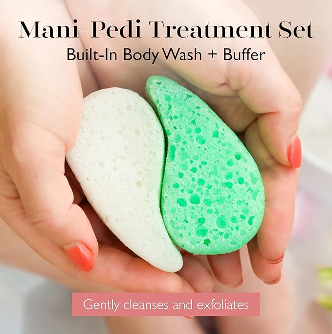 Spongellé Essentials Green Tea Bliss Mani/Pedi Buffer | Exfoliating Foot & Nail Scrub | Cleanse, Exfoliate, and Nourish in one easy step | Cruelty-Free, Vegan, Dermatologist-Tested, Made in USA