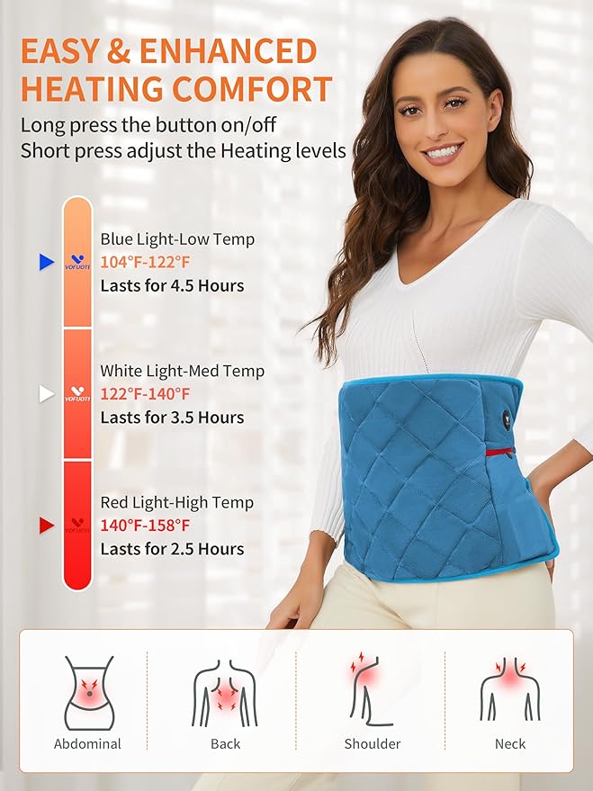 Vofuoti Portable Heating Pad, Cordless Weighted Heating Pads with Battery and 3 Heat Settings, Electric Heated Pad for for Back, Abdomen, Neck & Shoulder, Women Men, 12" x 24" (Blue-Pro, 12"x24")