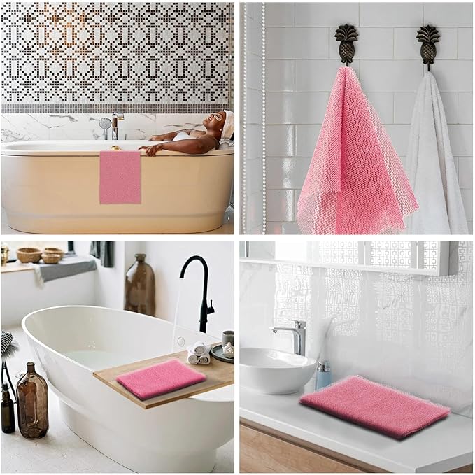 UJFQBH African Net Sponge African Net Long Net Bath Sponge Exfoliating Shower Body Scrubber Back Scrubber Skin Smoother,Great for Daily Use (Pink)