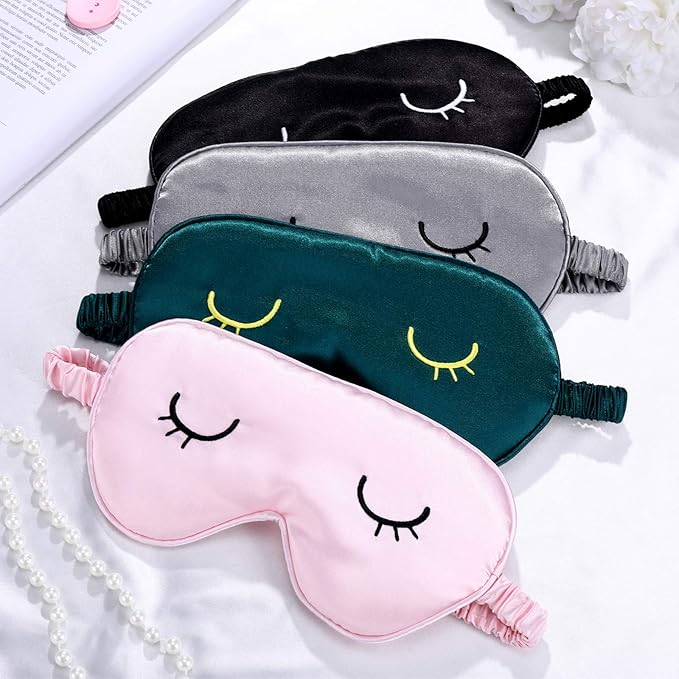 4 Pieces Sleep Eye Masks Silk Sleep Eye Cover Cute Lightweight Adjustable Eyeshade Masks Satin Night Eyeshade Covers for Women Men Travel Nap
