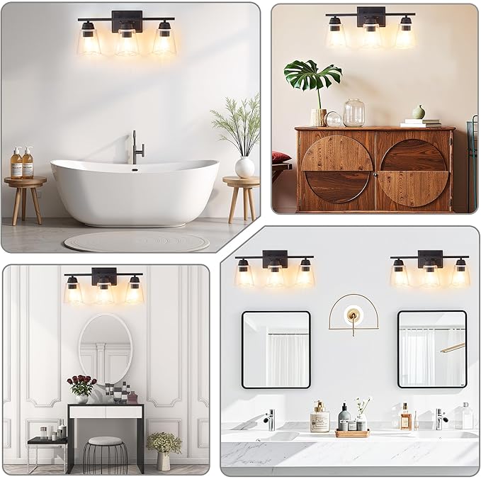 hykolity 3-Light Bathroom Vanity Light, 5-Piece All-in-One Bathroom Set, 20 Inch Modern Wall Lamp, Oil Rubbed Bronze Wall Sconce with Clear Glass Shade, Wall Lights for Bedroom, Living Room, Mirror