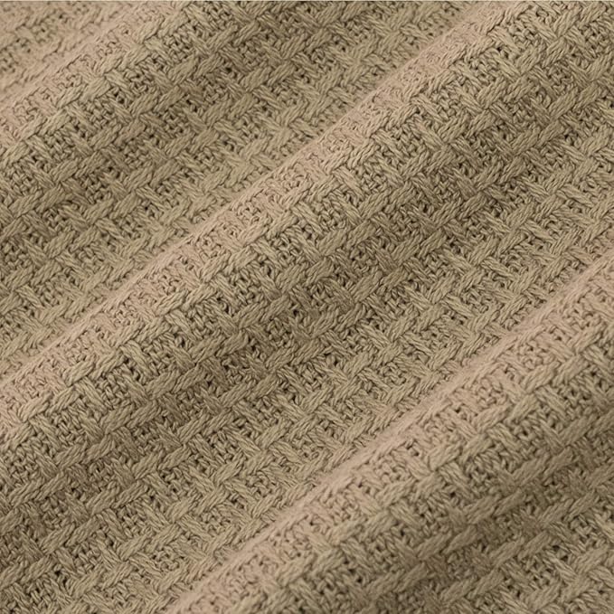 100% Fine Cotton Luxurious Basket Weave Blanket, Taupe, Queen Size (Pack of 6)