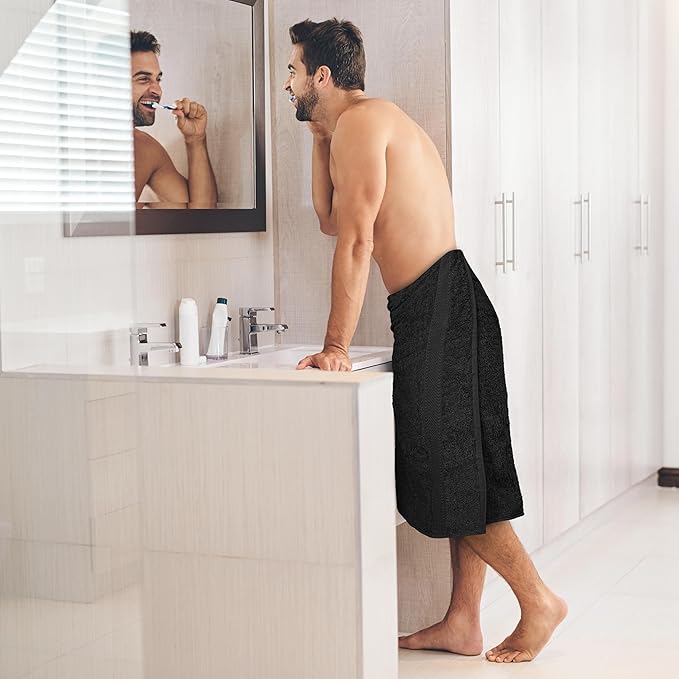 Commercial Bulk Pack of 12 Large Bath Towels – 100% Cotton Terry 24" x 50" – Ideal for Hotels, Salons, Gyms, Spas & Institutional Use – Black