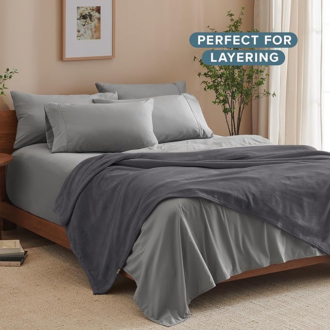 Bare Home Fleece Blanket - Throw/Travel - Ultra-Soft Lightweight for Bed, Sofa, and Couch - Luxury Microplush - Cozy Warm Blanket (Throw/Travel, Forged Iron Grey)