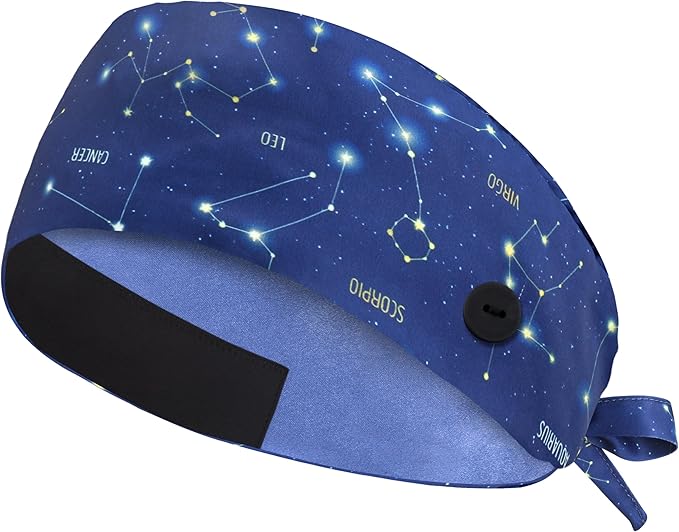 Satin Lined Scrub Cap, Adjustable Surgical Cap with Sweatband & Buttons, Soft and Wrinkle-Resistant Scrub Hat