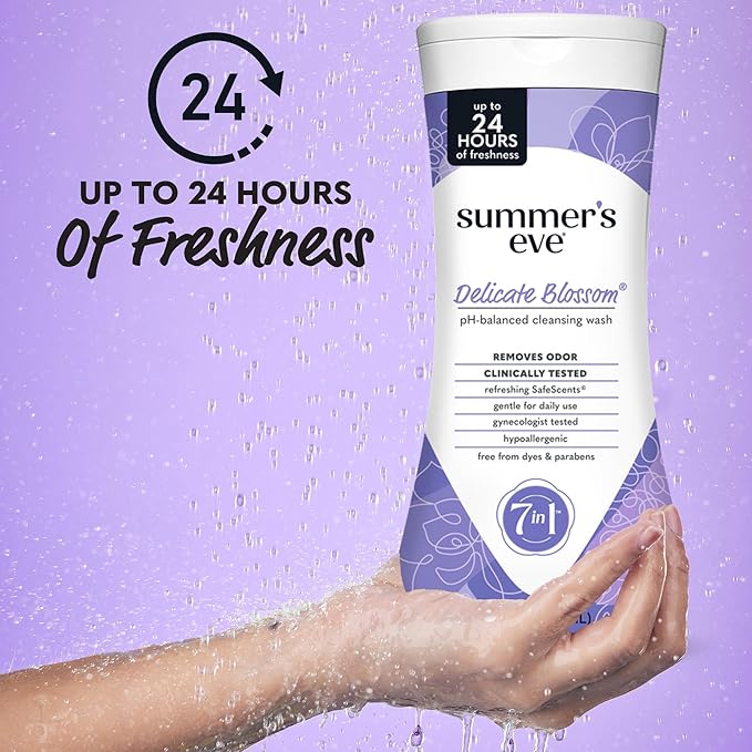 Summer’s Eve Feminine Wash, Delicate Blossom, Daily pH-Balanced Body Wash for Women, Feminine Care to Remove Vaginal Odor, Gynecologist Tested, 15 Fl Oz