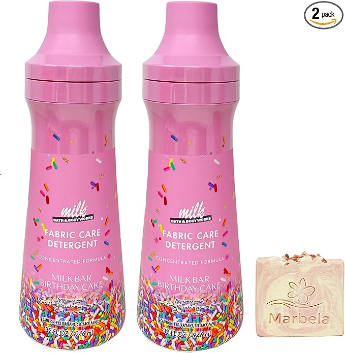 Bath & Body Works Milk Bar Birthday Cake Laundry Detergent 2-Pack with a Himalayan Salts Springs Bar Soap