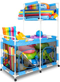 Briwooody 2-Tier Pool Float Storage Bin, 333 Gallon Large Rolling Pool Toy Organizer with Wheels, 67" H Outdoor Mesh Storage Cart with Zipper & Hooks for Floats, Noodles, Towels, Backyard, Patio