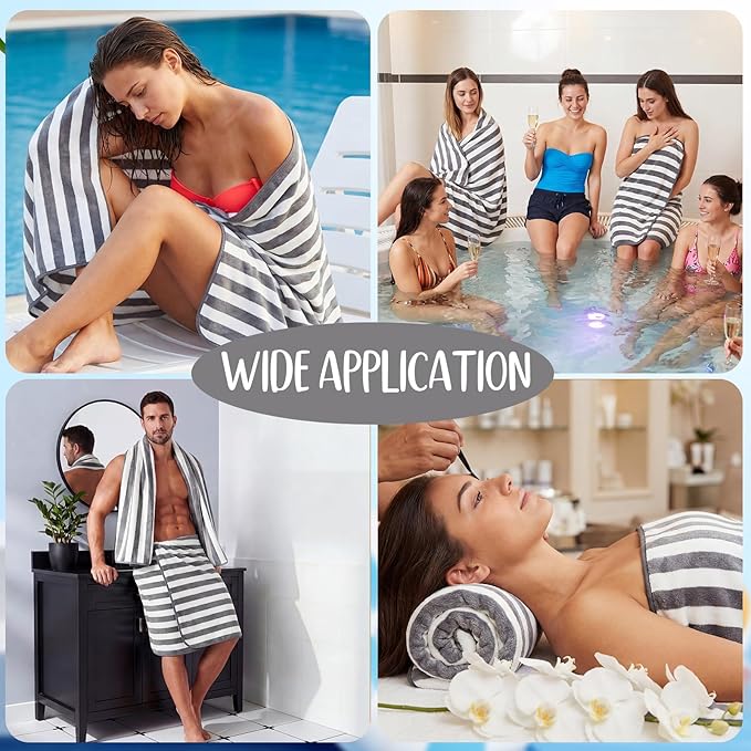 SmoothNovelty 16 Pack Microfiber Bath Towels Bulk 27'' x 60'' Oversized Size Bath Towel Highly Absorbent Extra Large Soft Drying for Beach Shower Summer Salon Sport Gym Party (Stripe,Dark Grey)