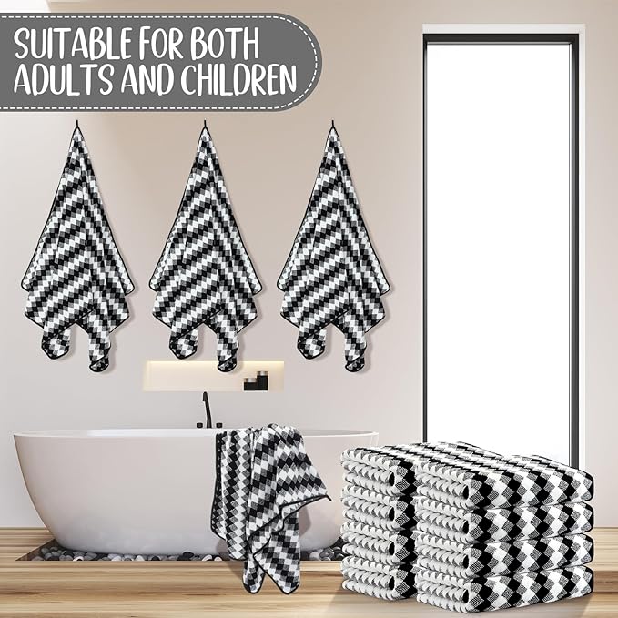 SmoothNovelty 16 Pack Microfiber Bath Towels Bulk 27'' x 60'' Oversized Size Bath Towel Highly Absorbent Extra Large Soft Drying for Beach Shower Summer Salon Sport Gym Party (Grid,Black)