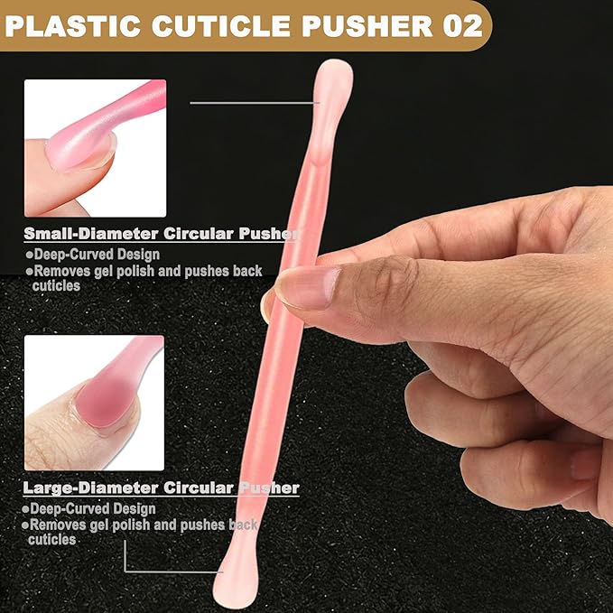 2Pcs Plastic Cuticle Pusher, Dual-end Dead Skin Nail Pusher, Gentle Plastic Pusher, Gel Polish Remover Tool, Manicure and Pedicure Tool, Orange