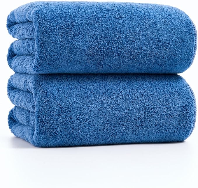 sakano 2-Piece Bath Towel Set - Ultra Soft Highly Absorbent No Fuzz Quick-Dry Microfiber Bath Sheets for Gym, Spa, and Salon -Blue, 28 x 55 inches