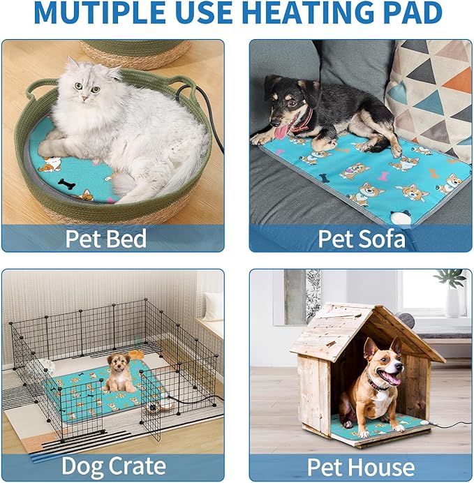 GOLOPET Large Dog Heating Pad 34x21in with Smart Thermostat Switch and Power Line Protection Tube,Obtained MET and UL Dual Certification,Waterproof Pet Pad, Suitable for Dogs of All Ages-Blue