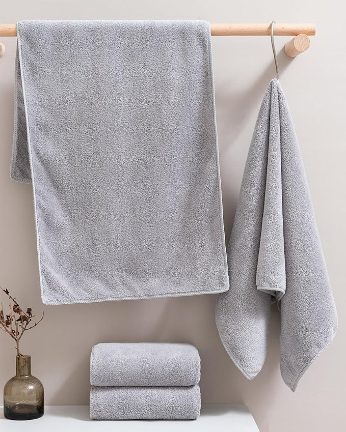 sakano Microfiber Bath Towel Set Ultra Soft Absorbent Speedy Drying Fade Resistant, 4 Bath Towels and 4 Hand Towels, Perfect for Family Bathroom, Gym, and Spa Use - Light Grey