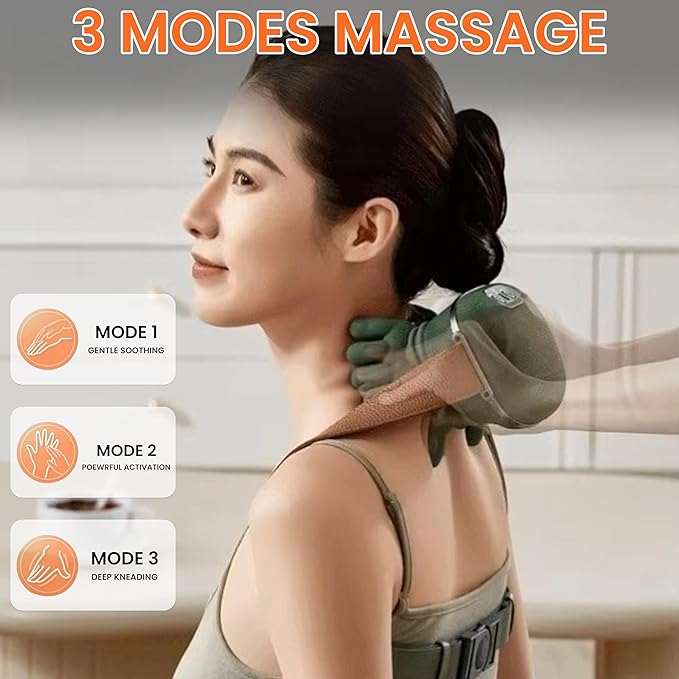 Shoulder and Neck Massager, Bionic Heated Massager, Shiatsu Neck Massager with Fingers, 4D Kneading Massage, Skin Friendly, Simulates a Real Palm Massage for Comfort, Relax Muscle, Pain Relief