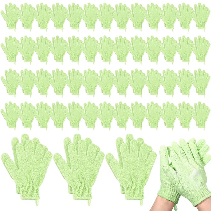 Didaey 104 Pcs Exfoliating Glove Bulk Shower Gloves with Hanging Loop Exfoliating Body Scrubber Dead Skin Remover for Body Bath Beauty Spa Massage Scrubs Men Women Bathing (Green)