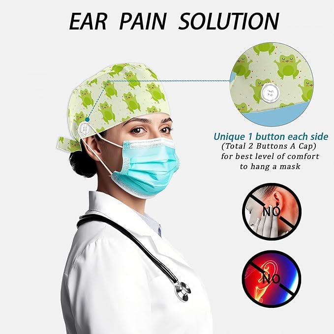 2 Pcs Working Cap with Sweatband for Women Men, Adjustable Cleaning Working Hats, Nurse Surgical Caps